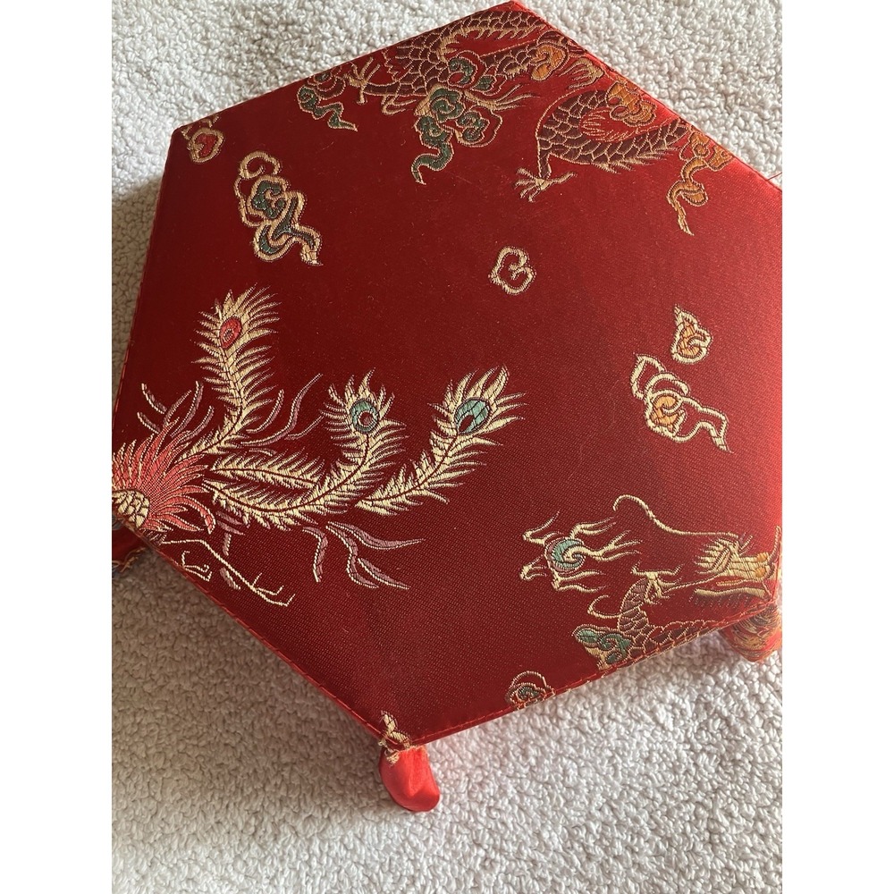 Red Chinese/Japanese Fabric Collapsible Dessert Snack Fruit Bowl - Picture 3 of 6